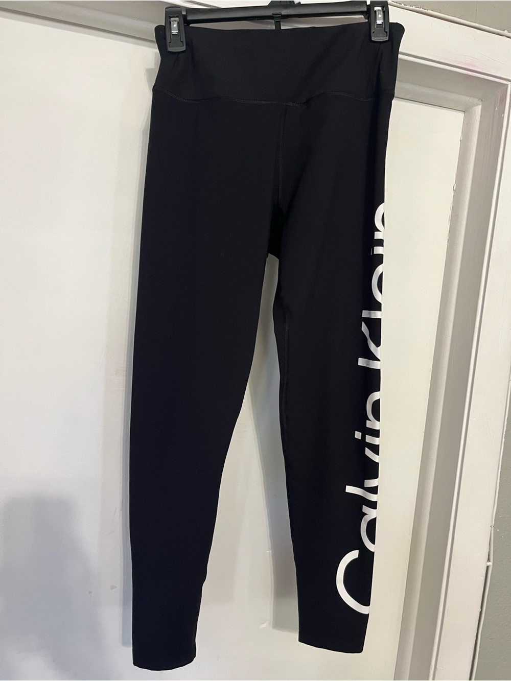 Calvin Klein Black Leggings with White Side Logo Print